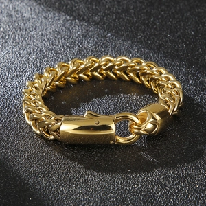 Bracelet pour homme en acier titane doré tressé avec fermoir rectangulaire élégant
