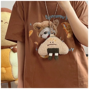 Cute rice ball plush crossbody bag with funny expression and soft sherpa texture