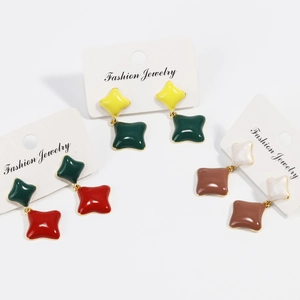 Vintage enamel clover earrings with geometric rhombus design in three color variations