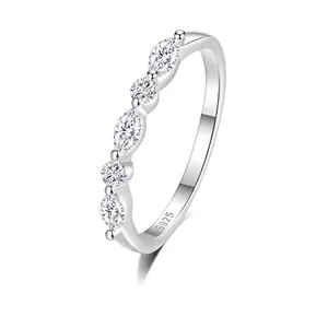 925 Sterling Silver Ring For Women Marquise And Round Cubic Zirconia Eternity Band Stackable Chic Minimalist Jewelry
