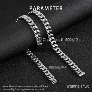 Detailed view of heavy silver stainless steel cuban chain necklace 600mm x 12mm