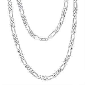 Collier chaîne Figaro en argent sterling S925 avec une finition argentée polie