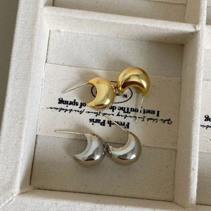 Polished Alloy C Shaped Earrings With 925 Sterling Silver Earring Post Minimalist Geometric Jewelry For Women