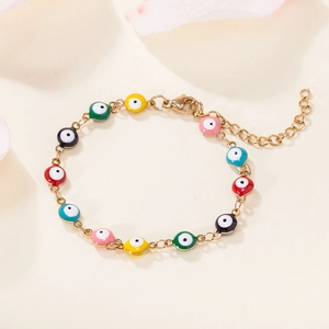Bohemian 18K gold plated stainless steel bracelet with multi-color evil eye enamel charms
