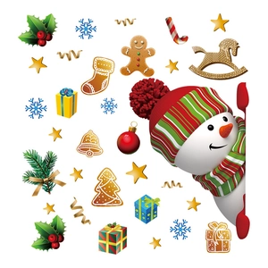 3D Christmas window stickers featuring snowman and gingerbread man for festive wall decor
