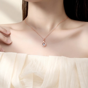 Elegant rose gold S925 sterling silver crown pendant necklace with white zircon