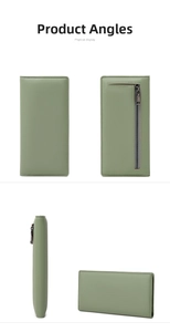 Vues détaillées du portefeuille en cuir PU vert clair avec protection RFID sous plusieurs angles