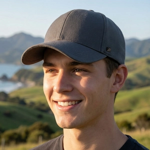 Classic dark gray cotton baseball cap for men featuring a subtle side metal accent
