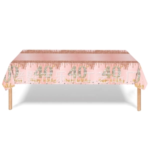Rosa und roségoldene 40. Geburtstag Einwegtischdecke mit Glitzer und Happy Birthday Schriftzug