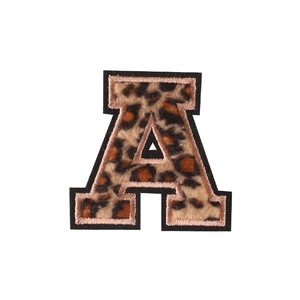 Leopard print chenille letter A patch with detailed embroidery for apparel DIY
