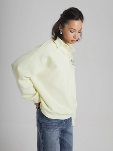 Relaxed pale yellow polo collar sweatshirt with SOHO HOUSE letter print for women