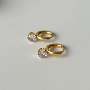 Vintage 18k gold plated stainless steel mini hoop earrings with a single round zircon