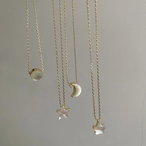 French style gold necklaces with natural mother of pearl star moon and flower pendants