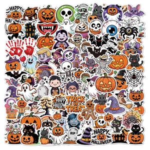 Holographic Halloween sticker set with pumpkin, ghost, and black cat designs for gift decoration