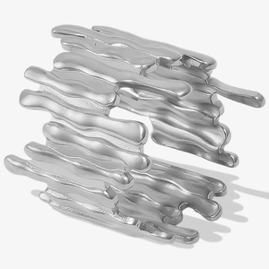 Detailed view of silver irregular lava texture 304 stainless steel open ring design