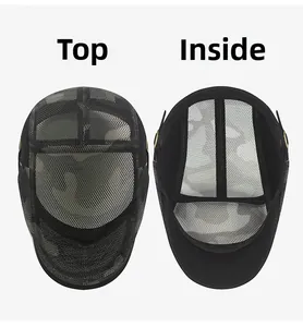 Top and inside view of black breathable mesh camo cap with detailed stitching and interior lining