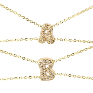 Elegant gold-plated copper necklaces with cubic zirconia alphabet pendants A and B