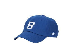 Detailed close-up of side 1980 embroidery and blue cotton texture on the baseball cap