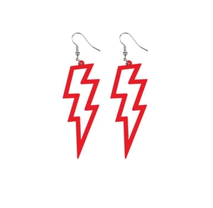 Detailed view of red lightning bolt acrylic drop earrings with metal hooks for women