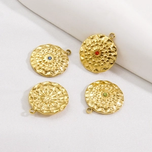 14K gold plated stainless steel floral pendants with colorful rhinestones in four shades