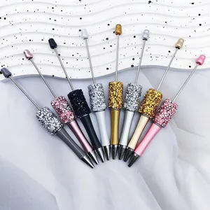 Set of 8 colorful DIY rhinestone metal pens with beadable rods for personalized crafting