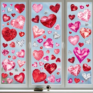 3D heart gem window stickers in red and silver for Valentine's Day glass decoration