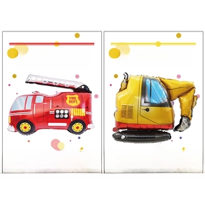 Construction vehicle aluminum foil balloons featuring fire truck and excavator designs