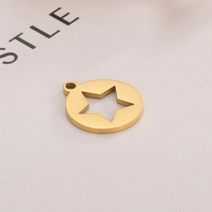 Minimalist golden hollow star round pendant with polished stainless steel finish