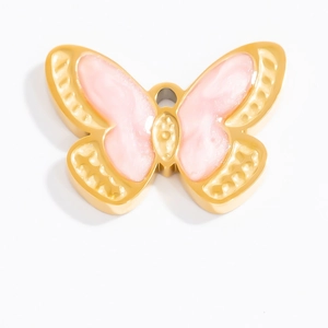 Golden stainless steel butterfly pendant with pink marble resin for DIY jewelry making