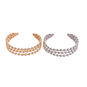 Bracciali rigidi a tre strati con perline in metallo lucido oro e argento