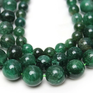 Strand of polished natural green mica round beads for DIY jewelry and bracelet crafting