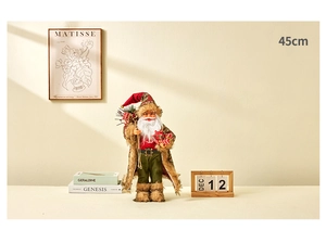 Detail of 45cm Santa Claus figurine in plush fabric with festive red and green attire