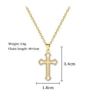 Titanium steel cross necklace with crystal details and technical size measurements