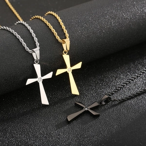 Hip hop stainless steel cross necklaces in gold, silver, and black with zircon details