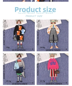 Detailed size guide for cartoon girl embroidery patches in centimeters and inches