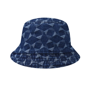 Anglerhut aus Denim mit geometrischem Jacquard-Muster in Dunkelblau für Vintage-Look