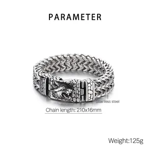 Détails des paramètres du bracelet pour homme en acier inoxydable avec tête de loup punk