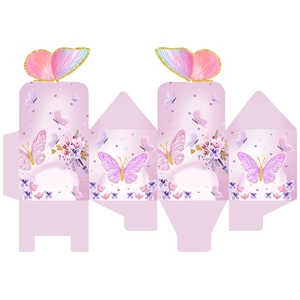3D butterfly gift candy box in pink purple gradient with gold butterfly and floral prints