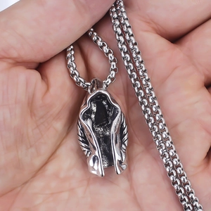 Vintage Gothic dark assassin cloak pendant on stainless steel box chain for men