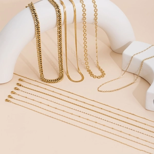 Stainless Steel Necklace Gold Plated Snake Bone Cuban Link Beaded Blade Chain Minimalist Non Fading Versatile Jewelry For Women
