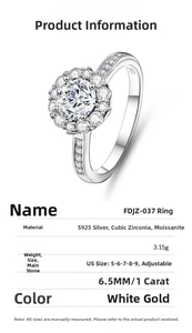 Detail view showing S925 sterling silver ring with 1 carat moissanite and halo setting