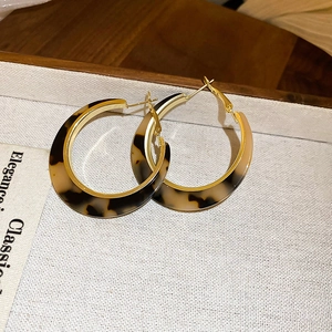 Macro view of leopard print resin earrings with elegant gold-plated metal inner lining