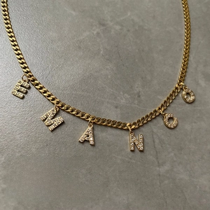 Minimalist stainless steel zircon letter pendant necklace in 14K gold and silver