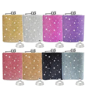 Sparkling Rhinestone Stainless Steel Hip Flask With Funnel Portable Bling Liquor Bottle For Outdoor Travel Women Gift