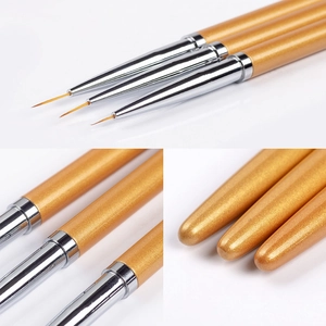 Set of 3 professional champagne gold nail art liner brushes for fine detail painting