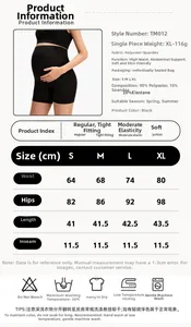 Tabella taglie dettagliata per pantaloncini premaman a vita alta e dettagli materiali
