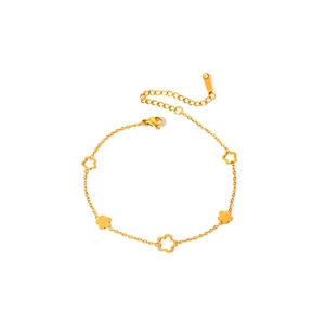 Elegant gold stainless steel bracelet featuring delicate floral charms on a minimalist chain