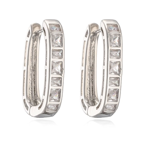 Minimalist silver geometric rectangular earrings with square-cut cubic zirconia stones