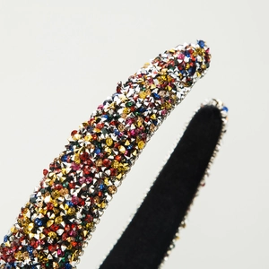 Chic padded wide headband with colorful rhinestones and premium black lining finish