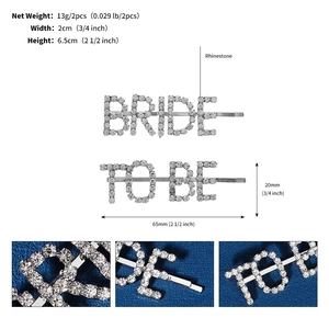 Détails des barrettes Bride To Be en strass argenté avec mesures de taille précises
